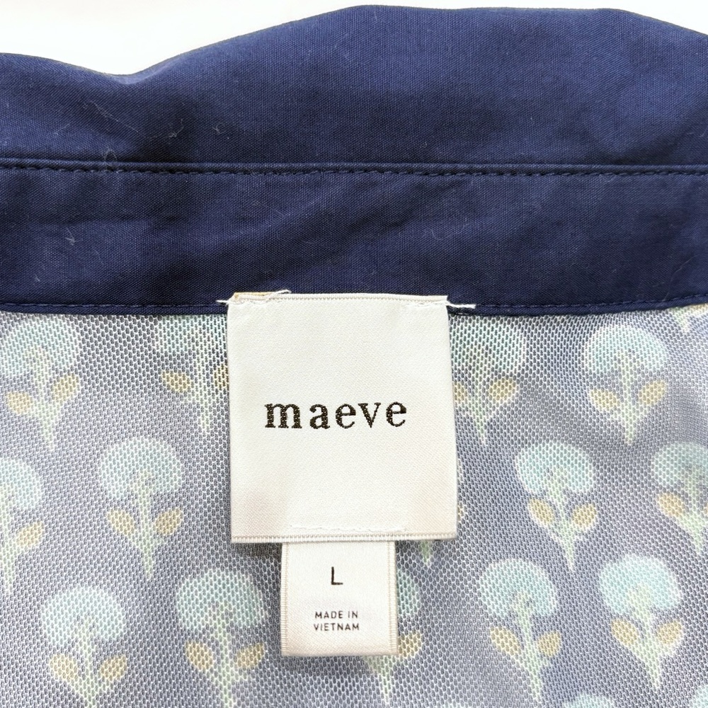 Maeve Anthropologie Navy Print Peplum Top Women’s Large Short Sleeve Boho Y2K - Picture 5 of 9
